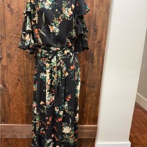 Flying Tomato Black Tropical print 2 piece pant set M/L